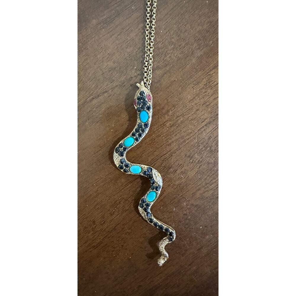 Pade Vavra Gemstone Serpent necklace Turquoise statement snake